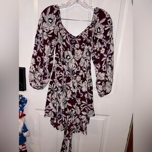 Express Burgundy and White Floral Romper
